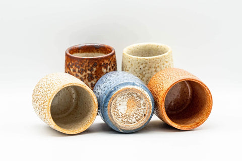 Japanese Teacup Set - Five Unique Shino Glazed Yunomi in Wooden Box - 100ml - Tezumi