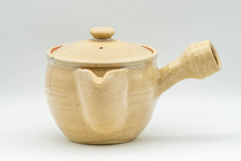 Japanese Tea Set - Beige Hagi-yaki Do-ake Kyusu Teapot and 6 Yunomi Teacups in Wooden Box