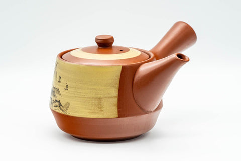 Japanese Tea Set - Mountainous Tokoname-yaki Debeso Kyusu Teapot with 5 White Inner Glazed Yunomi Teacups - Tezumi