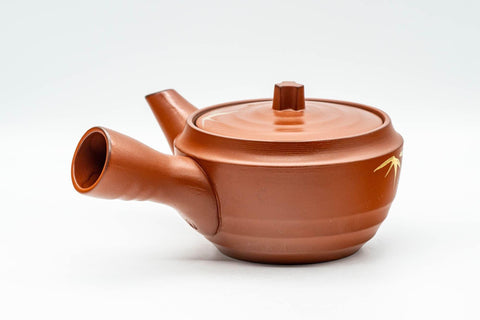 Tezumi — Japanese Tea Set - Gold Bamboo Tokoname-yaki Debeso Kyusu Teapot with 5 Yunomi Teacups — the cups grouped together