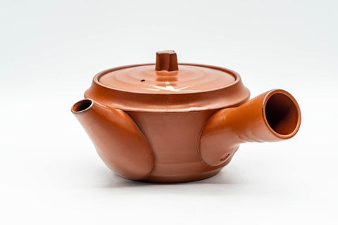 Tezumi — Japanese Tea Set - Gold Bamboo Tokoname-yaki Debeso Kyusu Teapot with 5 Yunomi Teacups — interior of the teapot showing the filter