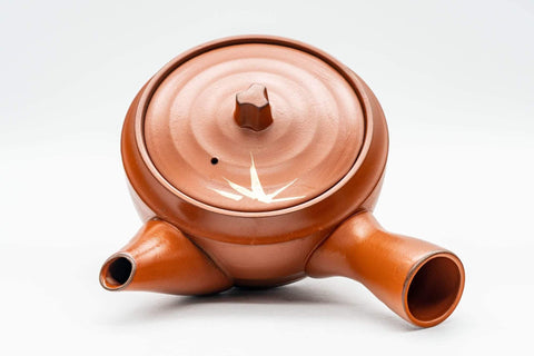 Tezumi — Japanese Tea Set - Gold Bamboo Tokoname-yaki Debeso Kyusu Teapot with 5 Yunomi Teacups — the cups viewed from above