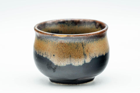Tezumi — Japanese Teacups - Pair of Black Brown Hare's Fur Glazed Guinomi - 50ml — top-down view of the interior