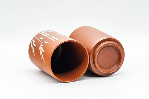 Japanese Teacups - Pair of White Bamboo Tokoname-yaki Meoto Yunomi - Tezumi