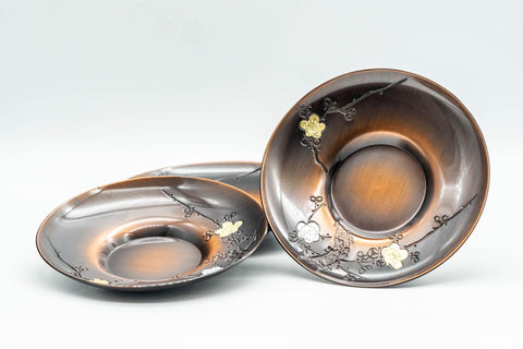 Japanese Chataku - Set of 5 齋山堂 純銅製 Saizando Floral Copper Tea Saucers - Tezumi