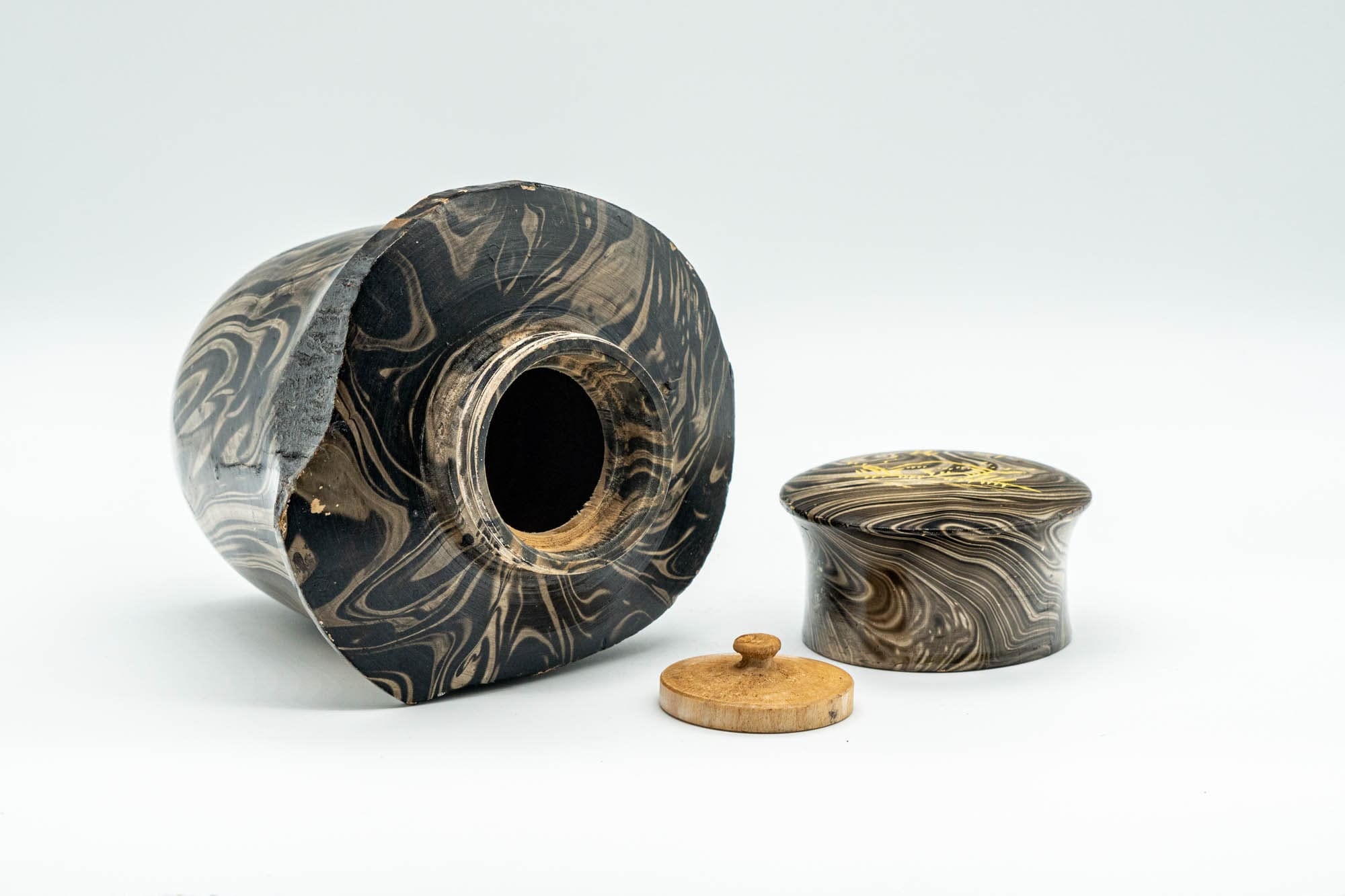 Japanese Chatsubo - Suminagashi Marbled Wooden Tea Canister - 200ml - Tezumi
