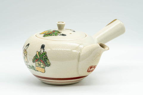 Tezumi — Japanese Kyusu - Golden Villagers Kutani-yaki Debeso Teapot - 300ml — side view with the lid and side handle