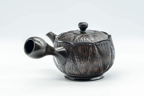 Tezumi — Japanese Kyusu - Textured Black Kurodei Tokoname-yaki Teapot - 250ml — side view showing the spout