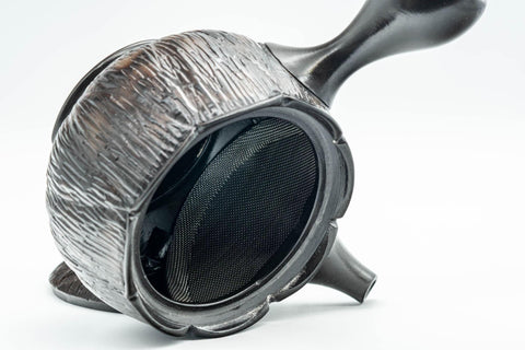 Tezumi — Japanese Kyusu - Textured Black Kurodei Tokoname-yaki Teapot - 250ml — side profile showing the spout and handle