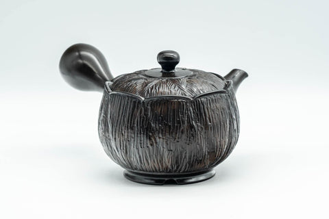 Tezumi — Japanese Kyusu - Textured Black Kurodei Tokoname-yaki Teapot - 250ml — top-down view of the lid