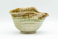 Tezumi — Japanese Katakuchi - Beige Green Crazed Glazed Tea Pouring Bowl - 400ml — inverted showing the foot ring