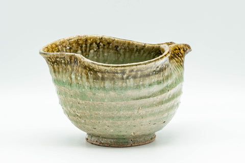 Tezumi — Japanese Katakuchi - Beige Green Crazed Glazed Tea Pouring Bowl - 400ml — top-down view of the interior