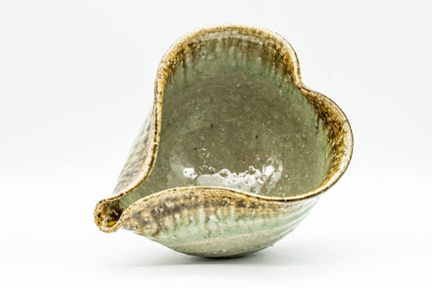 Tezumi — Japanese Katakuchi - Beige Green Crazed Glazed Tea Pouring Bowl - 400ml — tipped to show the interior