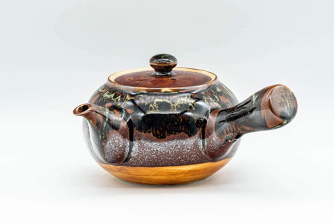 Tezumi — Japanese Tea Set - Drip Glazed Arita-yaki Debeso Kyusu Teapot with 4 Yunomi Teacups — the teapot side view with the handle