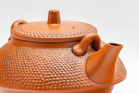 Japanese Tea Set - Morishita Gisen - Tokoname-yaki Debeso Dobin Teapot with 5 Yunomi Teacups - view of the teapot showing the hobnail-textured body and spout