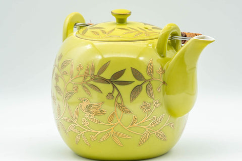 Japanese Dobin - Golden Bird Leaves Yellow Debeso Teapot - 500ml - Tezumi