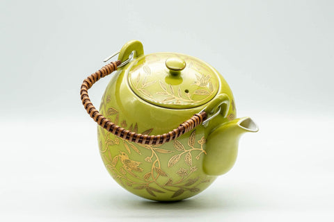Japanese Dobin - Golden Bird Leaves Yellow Debeso Teapot - 500ml - Tezumi