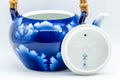 Japanese Tea Set - Blue Floral Debeso Dobin Teapot with 3 Lidded Yunomi Teacups - Tezumi