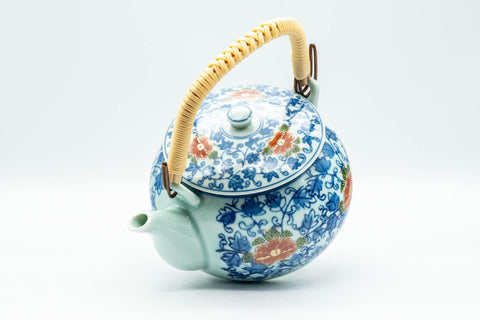 Japanese Dobin - Blue Floral Debeso Top-handled Teapot - 500ml - Tezumi