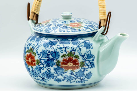 Japanese Dobin - Blue Floral Debeso Top-handled Teapot - 500ml - Tezumi