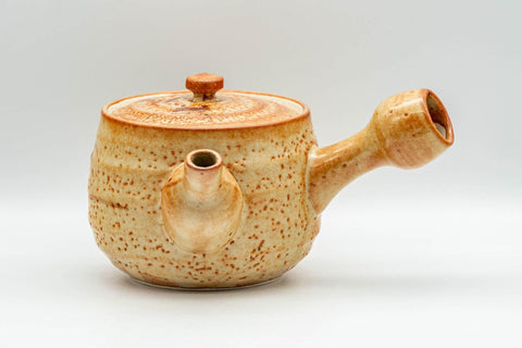 Japanese Tea Set - Orange Shino Glazed Debeso Kyusu Teapot with 3 Yunomi Teacups - Tezumi