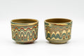 Japanese Teacups - Pair of Mizukani Gyouzan Nerikomi Tokoname-yaki Yunomi - 100ml - angled view of the pair showing the marbled facets