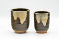 Japanese Teacups - Pair of Beige Green Drip-Glazed Meoto Yunomi - Tezumi