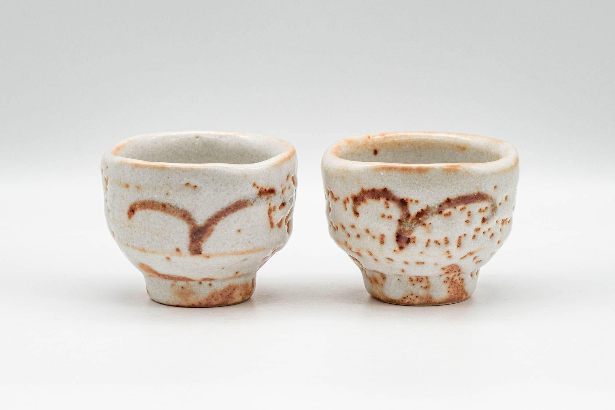 Japanese Teacups - Pair of White Orange Shino Glazed Guinomi - 80ml - Tezumi