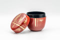 Tezumi — Japanese Natsume - Bamboo Red Lacquer Matcha Tea Caddy - 100ml — front view with the lid on