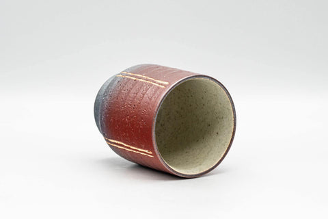 Tezumi — Japanese Teacup - Black, Red, and Beige Striped Yunomi - 160ml — three-quarter view