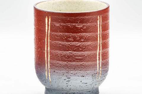 Tezumi — Japanese Teacup - Black, Red, and Beige Striped Yunomi - 160ml — tipped to show the interior