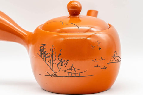 Japanese Kyusu - Engraved Landscape Tokoname-yaki Teapot - 325ml - Tezumi