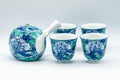 Japanese Tea Set - Blue Green Floral Arita-yaki Debeso Kyusu Teapot with 4 Yunomi Teacups - Tezumi