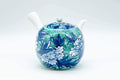 Japanese Tea Set - Blue Green Floral Arita-yaki Debeso Kyusu Teapot with 4 Yunomi Teacups - Tezumi