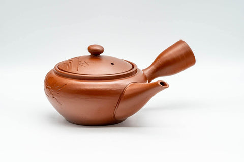 Japanese Kyusu - Engraved Floral Tokoname-yaki Debeso Teapot - 230ml - Tezumi