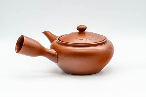 Japanese Kyusu - Engraved Floral Tokoname-yaki Debeso Teapot - 230ml - Tezumi