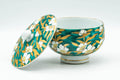Japanese Teacup - Green White Floral Porcelain Arita-yaki Lidded Yunomi - 150ml - Tezumi