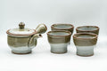 Japanese Tea Set - Green Grey Do-ake Kyusu Teapot and 4 Yunomi Teacups - Tezumi