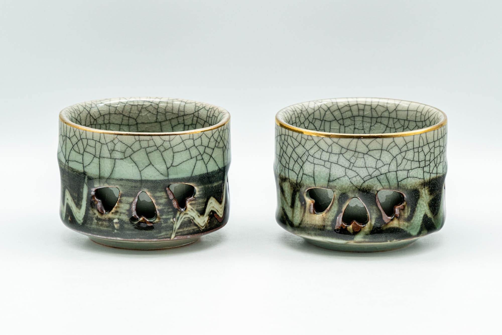 Japanese Tea Set - Double-walled Obori Soma-yaki Kyusu Teapot and 2 Yunomi Teacups - Tezumi