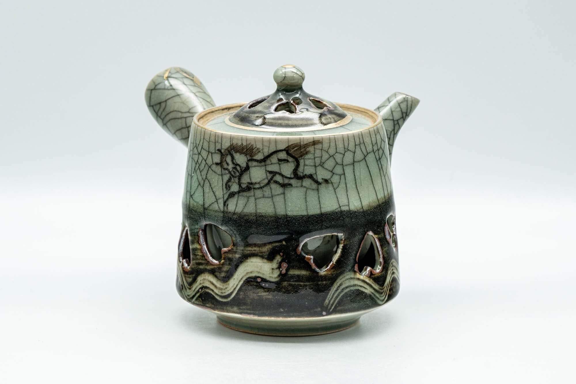 Japanese Tea Set - Double-walled Obori Soma-yaki Kyusu Teapot and 2 Yunomi Teacups - Tezumi