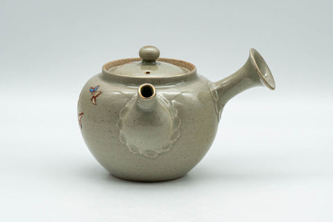 Japanese Tea Set - Banko-yaki Butterflies Kyusu Teapot and 2 Yunomi Teacups - rear view showing the side handle