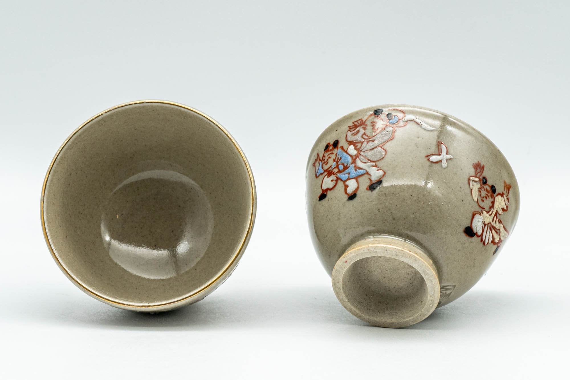 Japanese Tea Set - Banko-yaki Butterflies Kyusu Teapot and 2 Yunomi Teacups