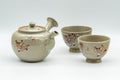 Japanese Tea Set - Banko-yaki Butterflies Kyusu Teapot and 2 Yunomi Teacups - group shot of the kyusu teapot with the two yunomi teacups