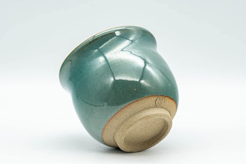 Tezumi — Japanese Teacup - Ceramic Fish Pet Green Glazed Yunomi - 150ml — top-down view of the interior