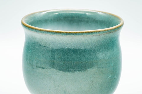 Tezumi — Japanese Teacup - Ceramic Fish Pet Green Glazed Yunomi - 150ml — inverted showing the foot ring