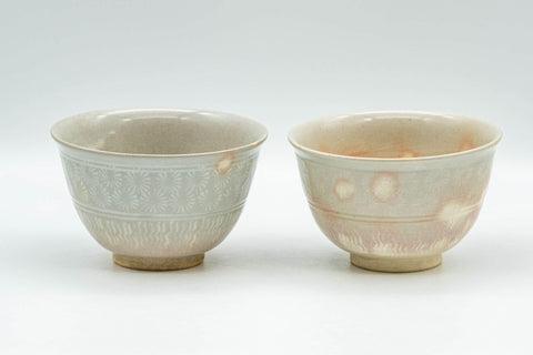 Tezumi — Japanese Teacups - Pair of Gohonte Hagi-yaki Yunomi - 120ml — front view from another angle