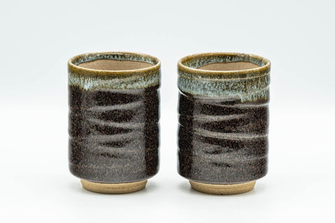 Japanese Teacups - Pair of Brown Drip-Glazed Yunomi - 140ml - Tezumi