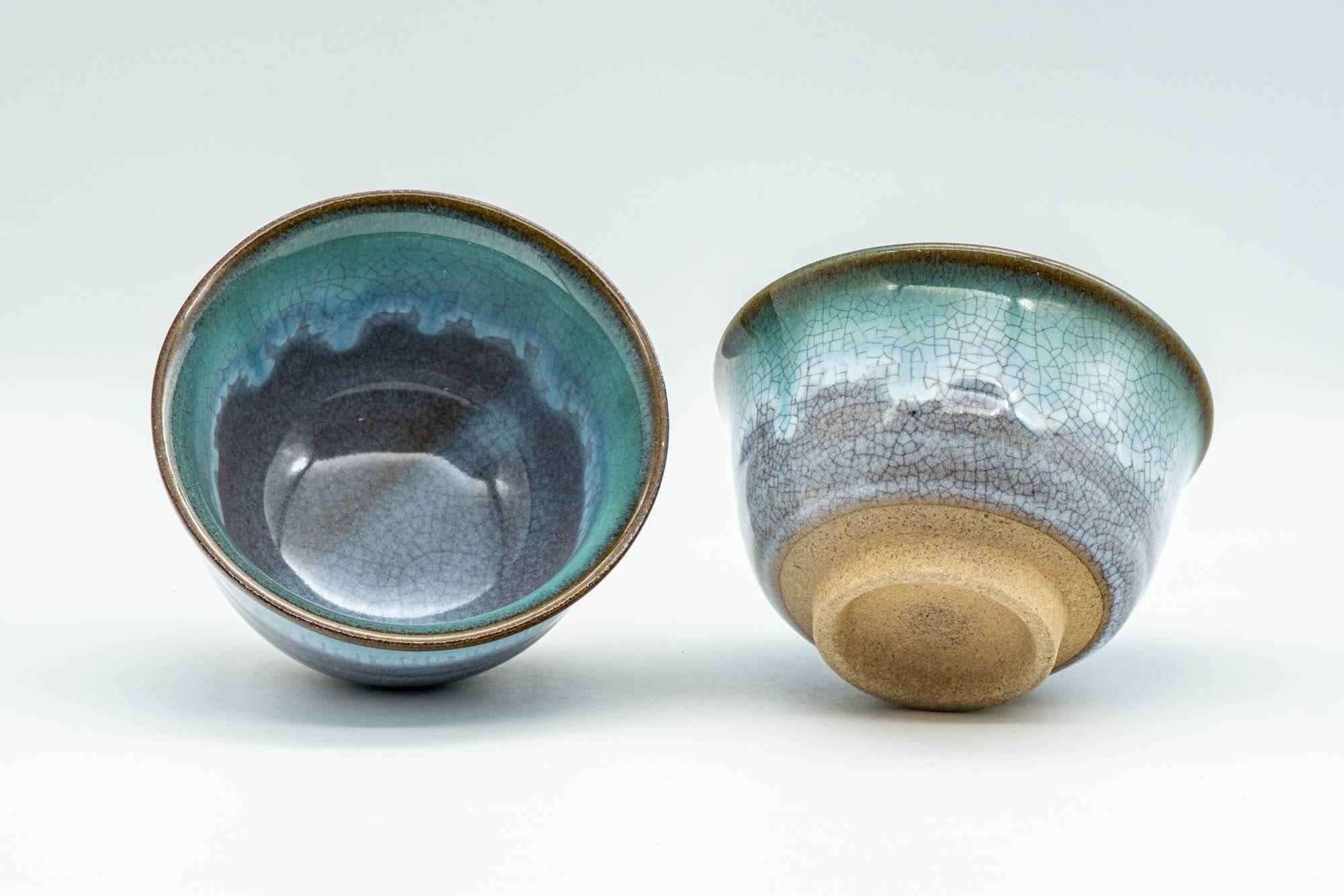Japanese Teacups - Pair of Turquoise Drip-Glazed Agano-yaki Yunomi - 100ml - Tezumi
