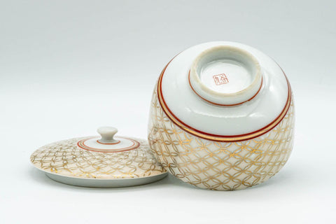 Japanese Teacup - Geometric Gold Kutani-yaki Lidded Yunomi - 100ml - Tezumi