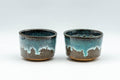 Tezumi — Japanese Teacups - Blue Turquoise Drip-Glazed Agano-yaki Yunomi - 100ml — front view from another angle